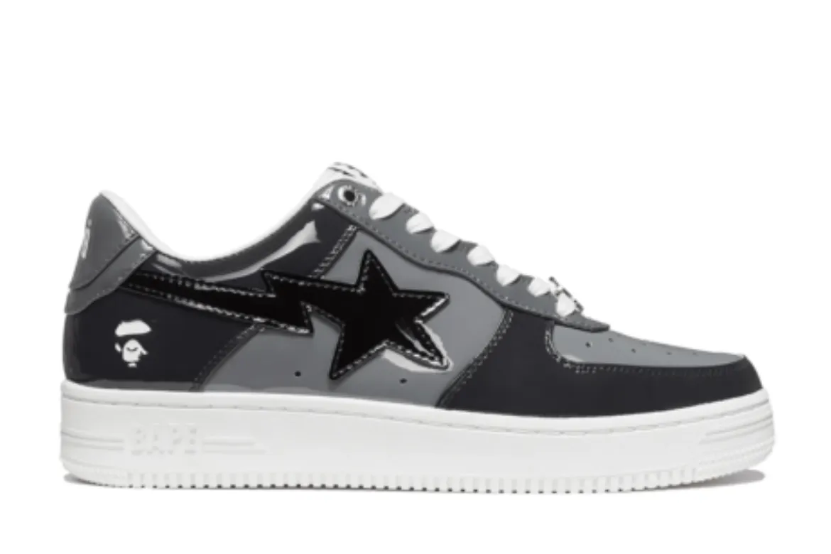 A BATHING APE BAPE STA LOW PATENT GREY BLACK