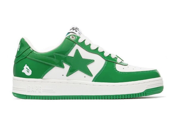 A BATHING APE BAPE STA PATENT LEATHER GREEN WHITE